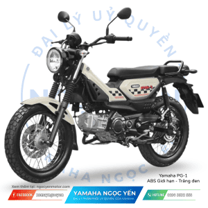 Xe máy Yamaha PG-1 màu đen và trắng, thiết kế cổ điển, phù hợp đi phố.