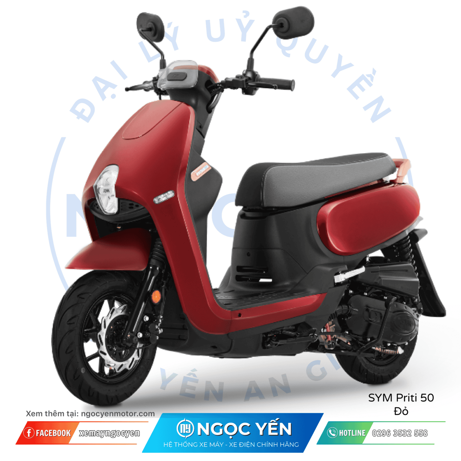 Xe máy 50cc SYM PRITI 50 màu đỏ, kiểu dáng nhỏ gọn, phù hợp di chuyển hàng ngày.