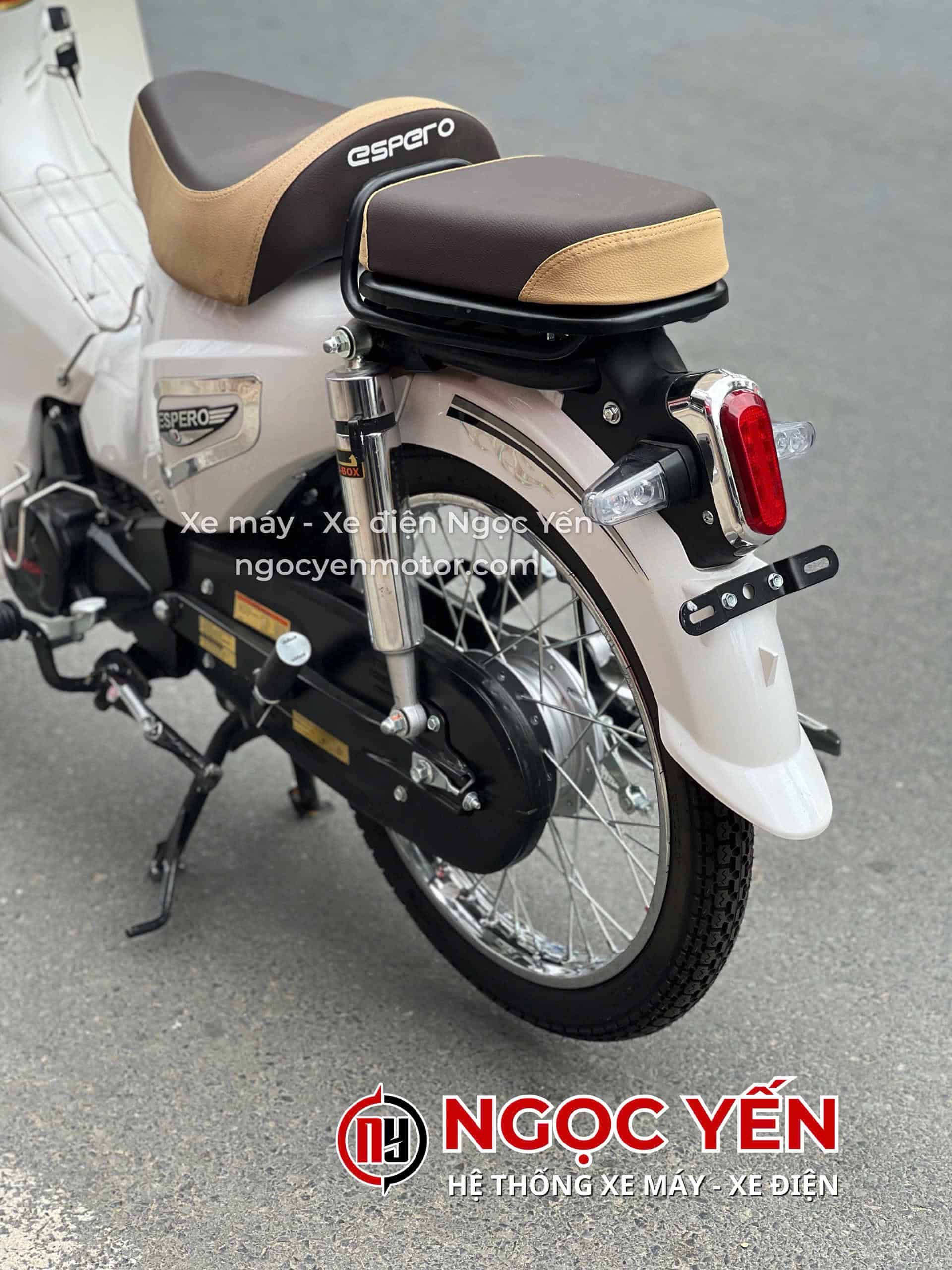 Xe máy 50cc Detech Espero Cub Kim Cương màu trắng và đen.
