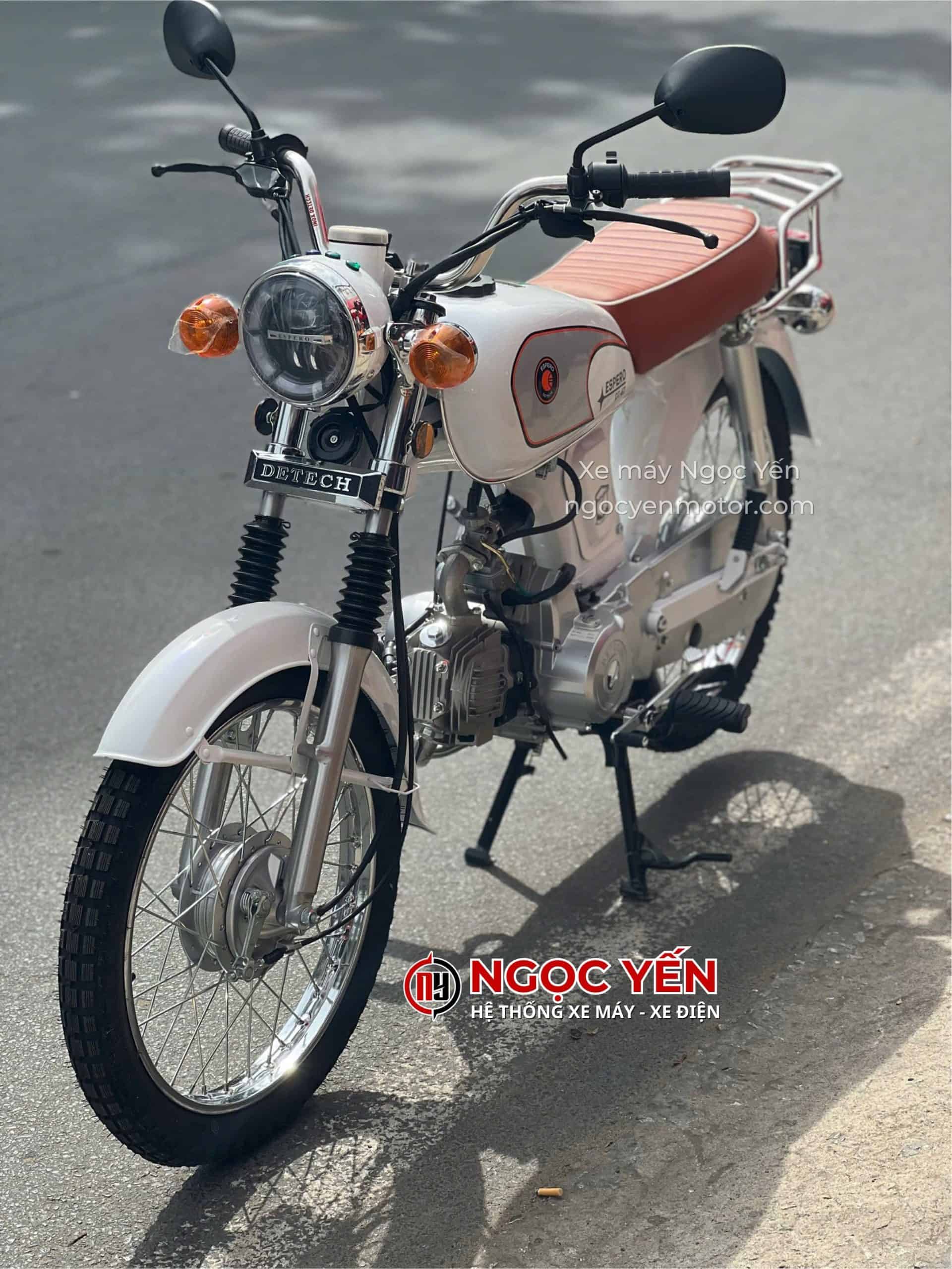 Xe máy điện Detech Espero DT67 màu trắng và nâu.