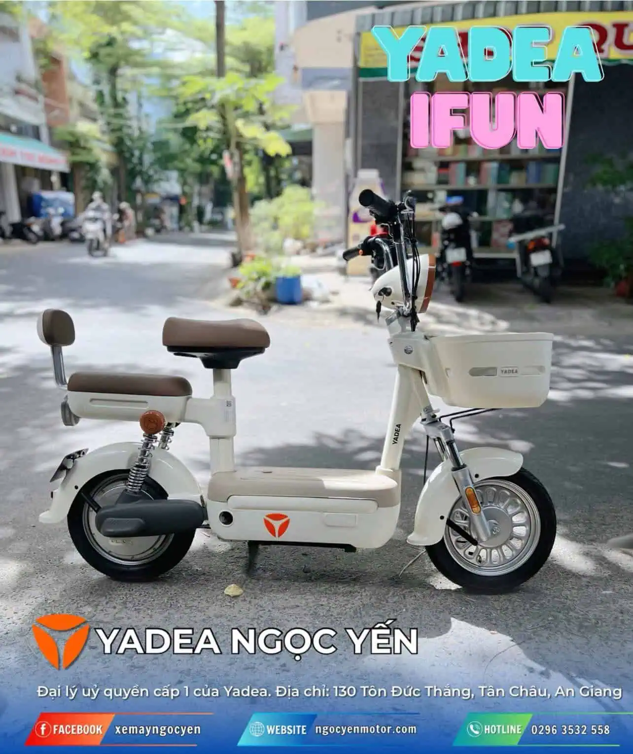 Xe đạp điện Yadea iFUN màu trắng, phù hợp cho trẻ em, thiết kế an toàn, tiện lợi.