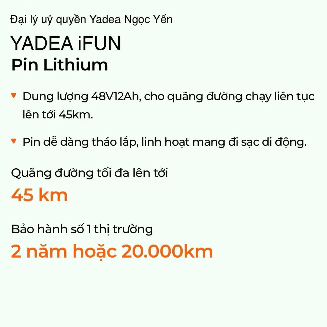 Xe đạp điện Yadea iFUN với pin Lithium dễ tháo lắp, phù hợp di chuyển liên tục đến 45km.