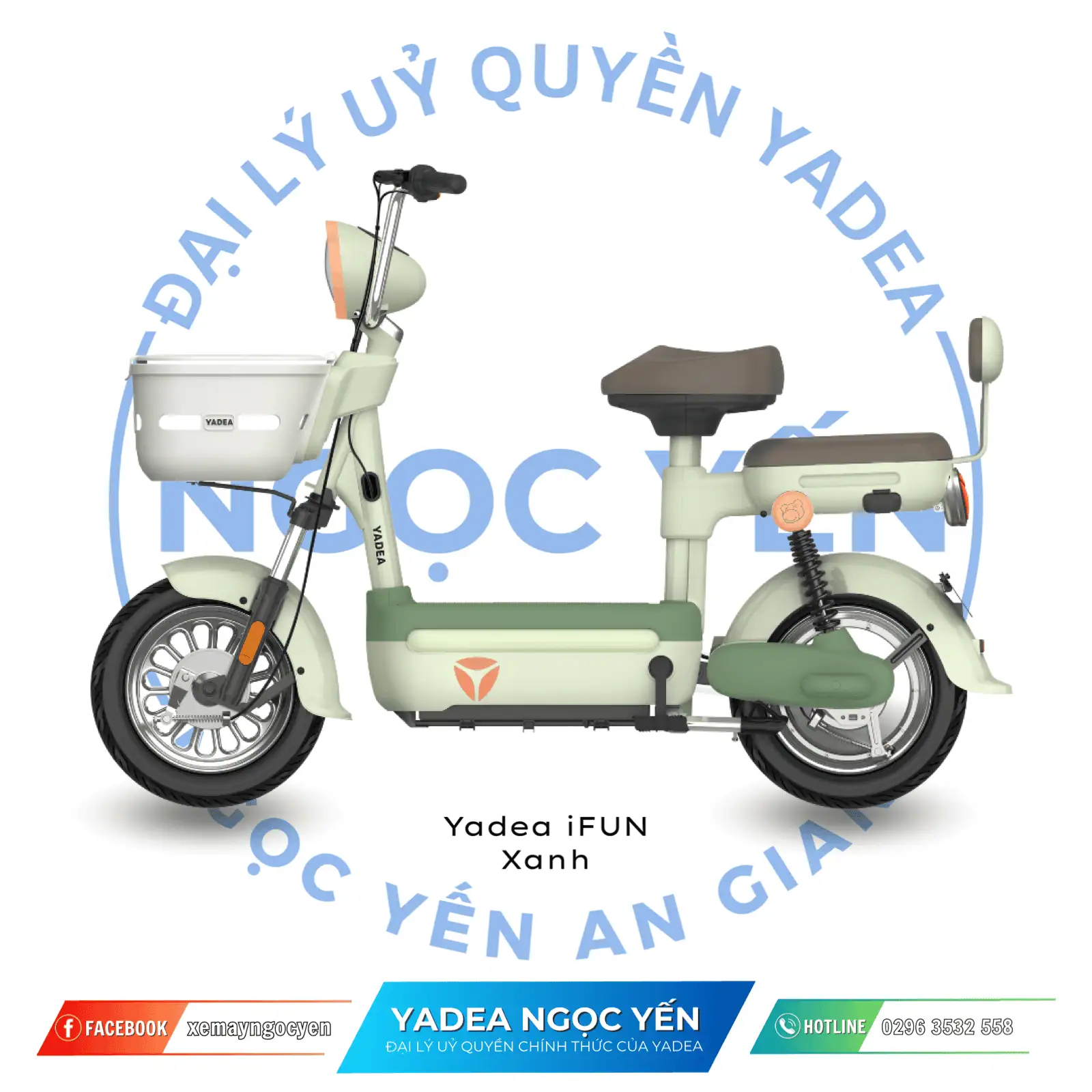 Xe đạp điện Yadea iFUN màu xanh lá cây, thiết kế nhỏ gọn phù hợp di chuyển hàng ngày.