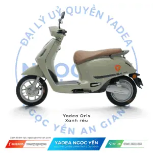 Xe điện Yadea Oris màu xanh rêu, thiết kế hiện đại, phù hợp di chuyển hàng ngày.