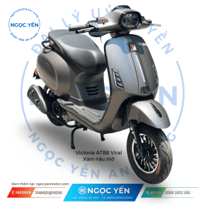Hình ảnh xe máy Vespa Victoria AT88 Viral màu nâu mờ, kiểu dáng cổ điển, phù hợp di chuyển hàng ngày.