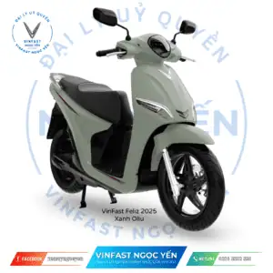 Xe điện VinFast Feliz 2025 màu xanh oliu, thiết kế hiện đại, phù hợp di chuyển hàng ngày.