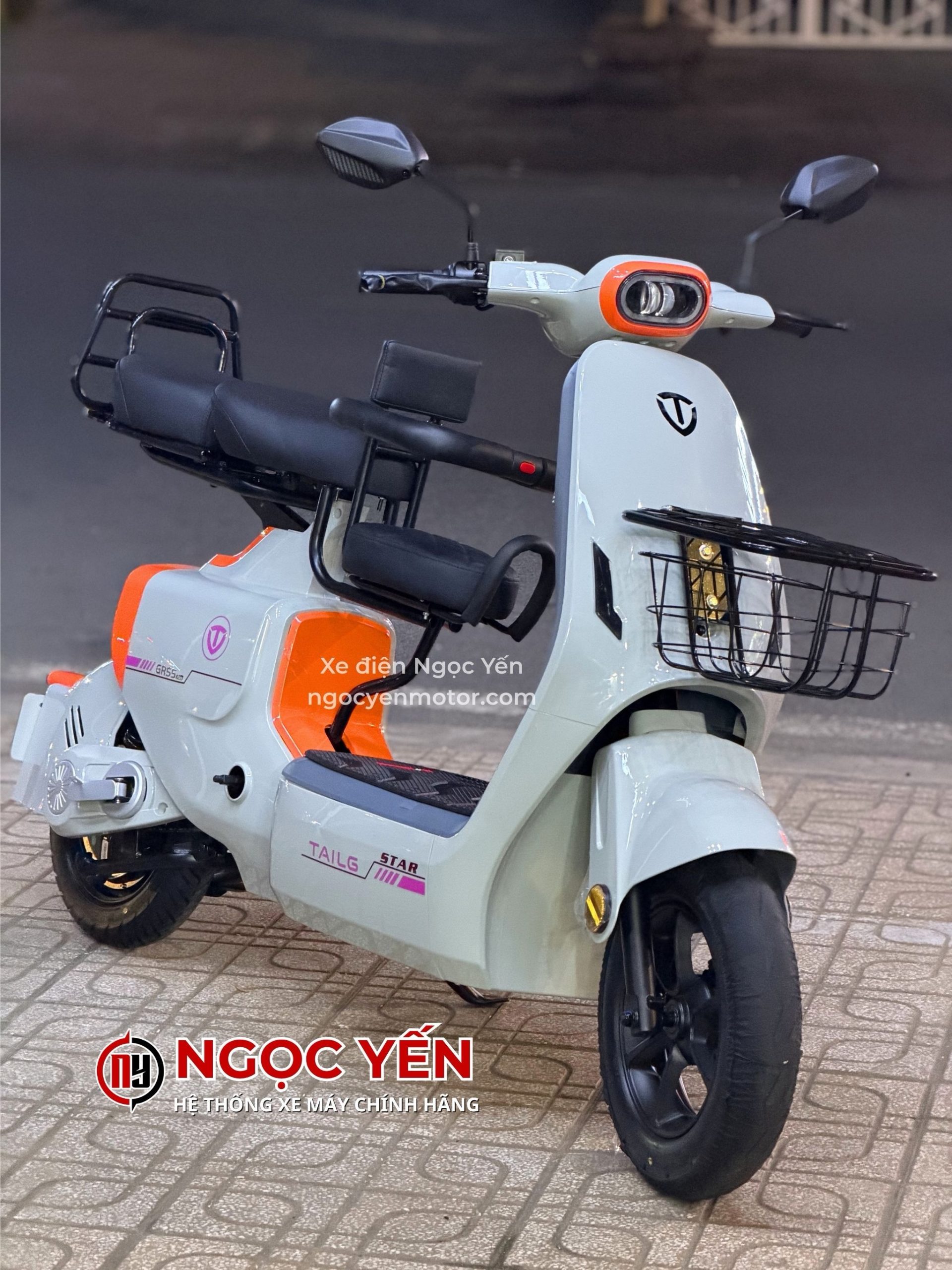 Xe đạp điện TAILG GR55 PLUS 5 bình màu trắng, thiết kế hiện đại, phù hợp di chuyển trong thành phố.