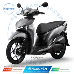 Xe máy SYM TPBW 125cc màu đen nhám, thiết kế hiện đại, phù hợp di chuyển hàng ngày.