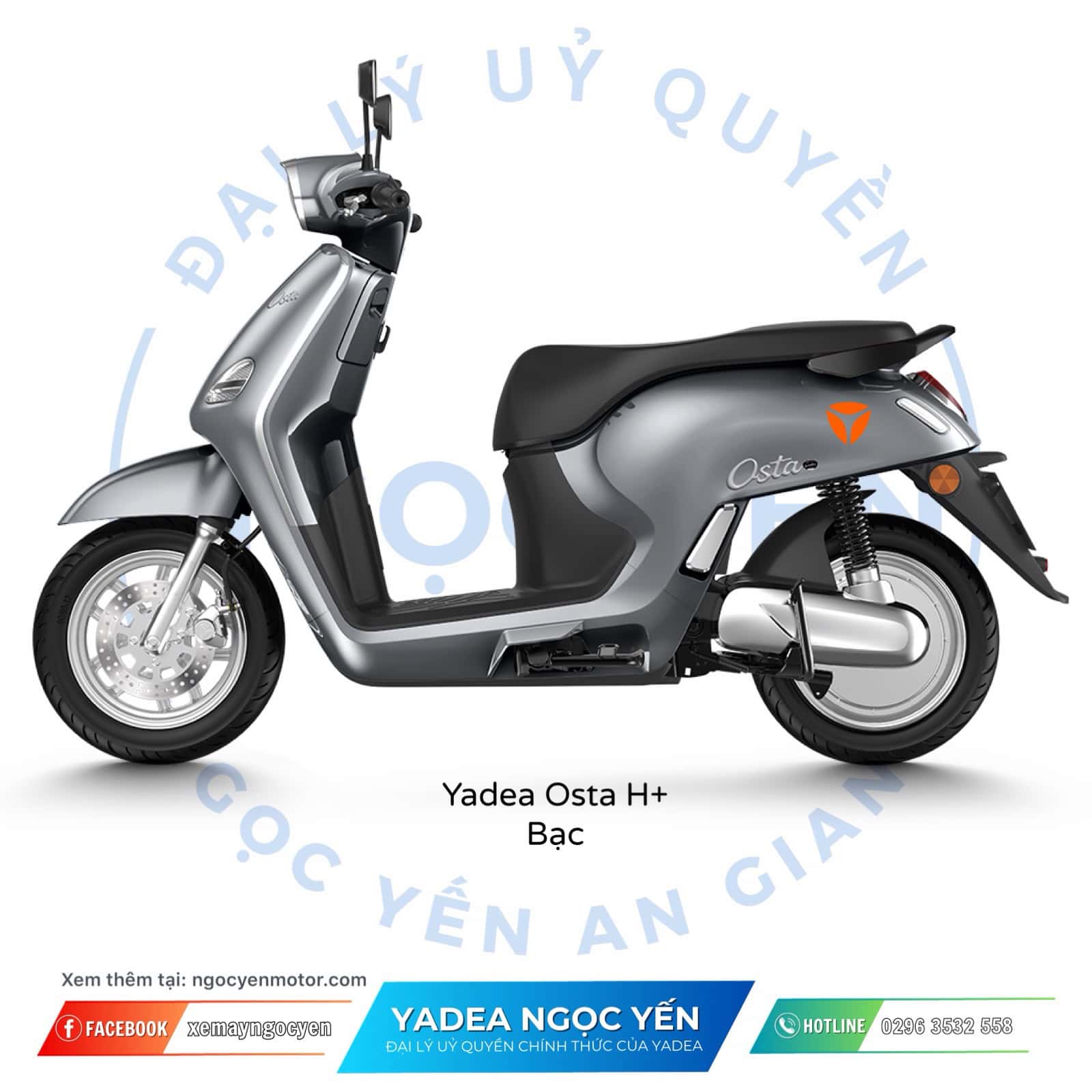 Xe điện Yadea Osta H+ màu bạc, kiểu dáng hiện đại, phù hợp di chuyển hàng ngày.
