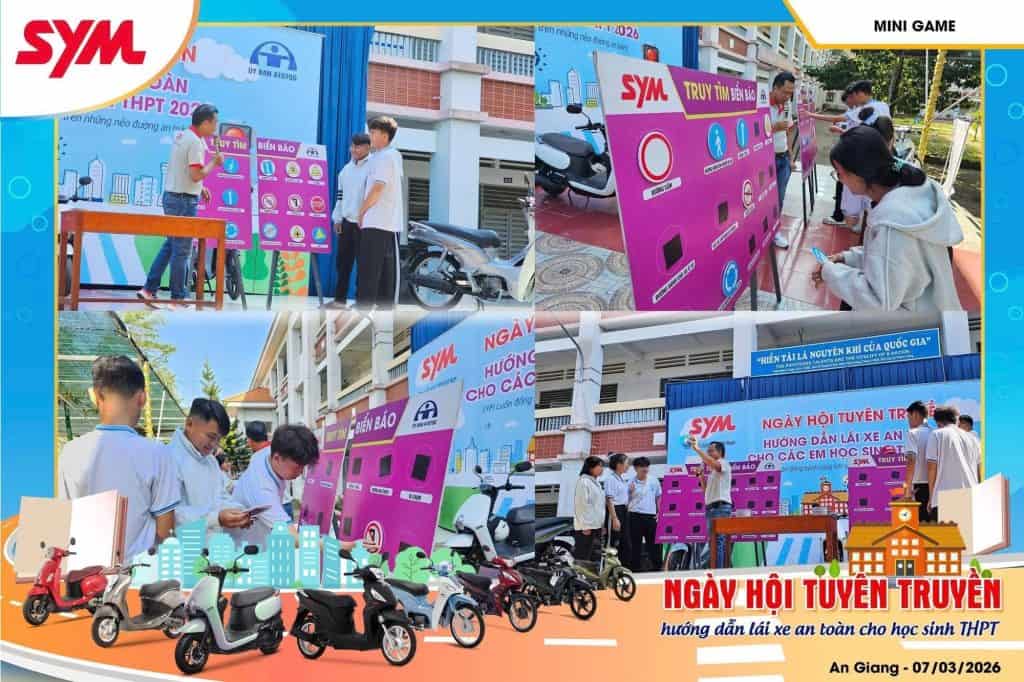 Học sinh tham gia trò chơi mini và nhận hướng dẫn an toàn giao thông.