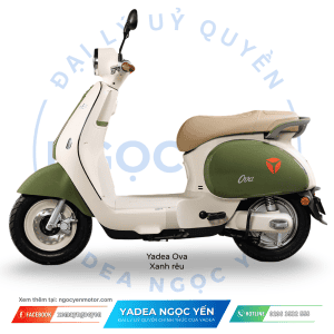 Xe điện Yadea Ova màu xanh rêu, kiểu dáng retro, phù hợp cho người yêu phong cách cổ điển.