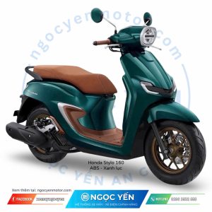 Xe tay ga Honda Stylo 160 màu xanh lá cây, ghế da nâu, thiết kế hiện đại.