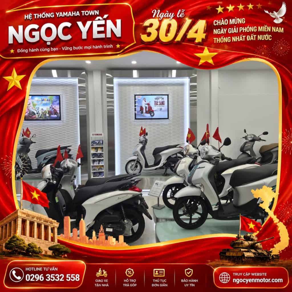 Hình ảnh trưng bày các mẫu xe máy Yamaha trong showroom Yamaha Town Ngọc Yến.