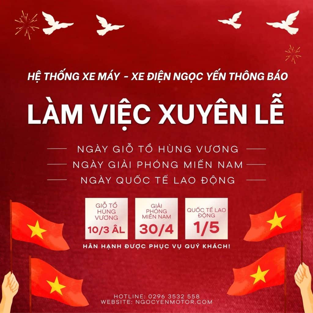 Hình ảnh các cờ đỏ sao vàng và thông điệp làm việc xuyên lễ hội.