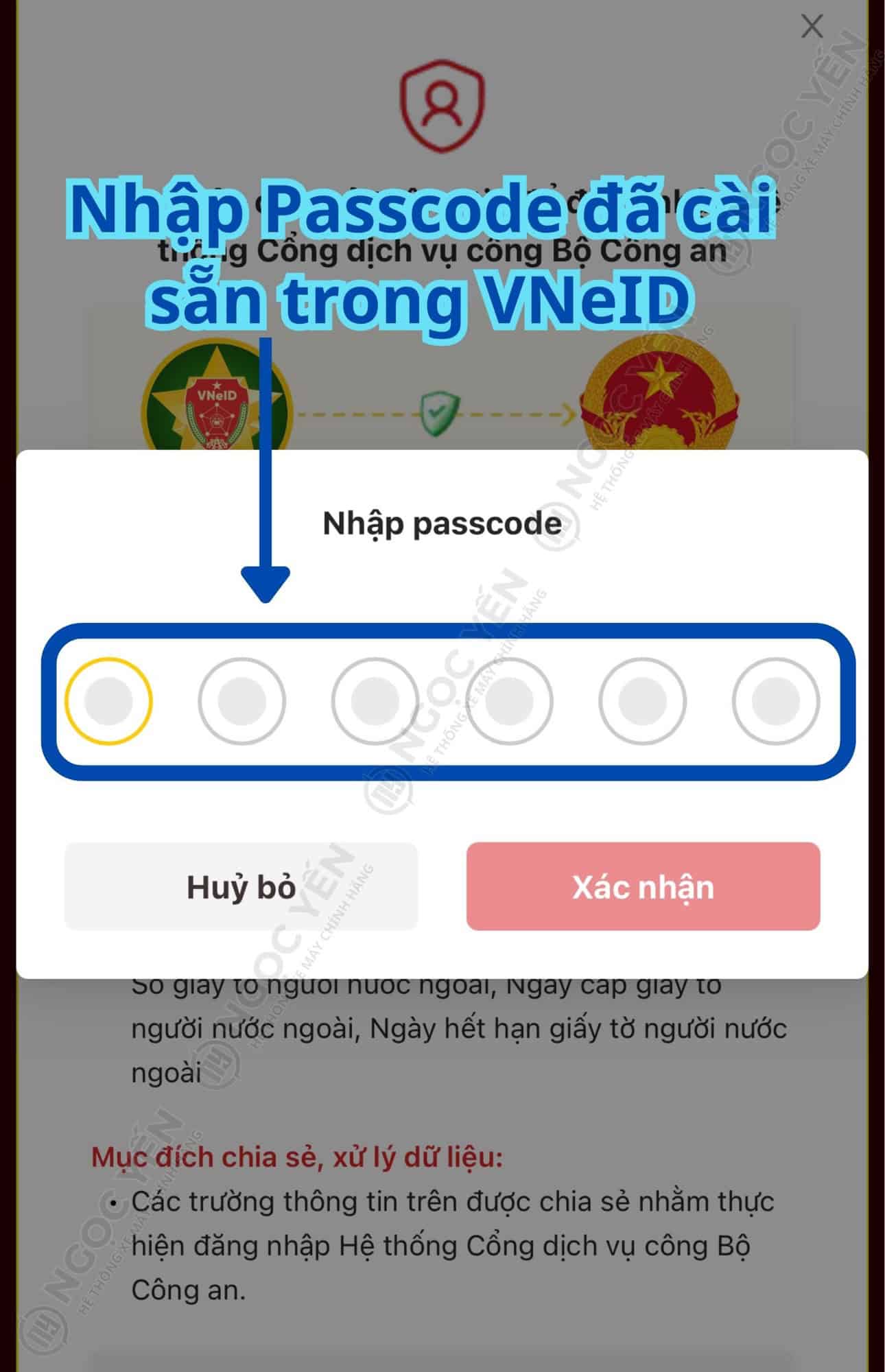 Giao diện nhập Passcode trong ứng dụng VNeID.
