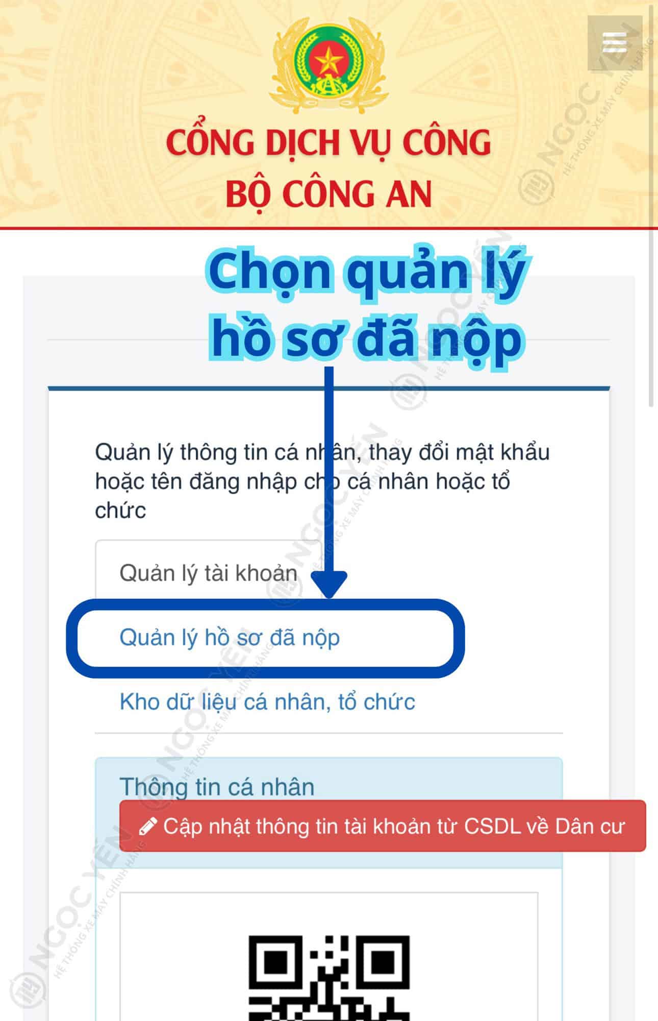 Giao diện trang web quản lý hồ sơ cán bộ công an.