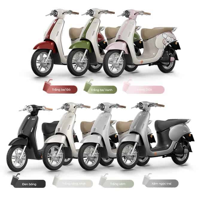 Hình ảnh các mẫu xe Vespa với nhiều màu sắc khác nhau.