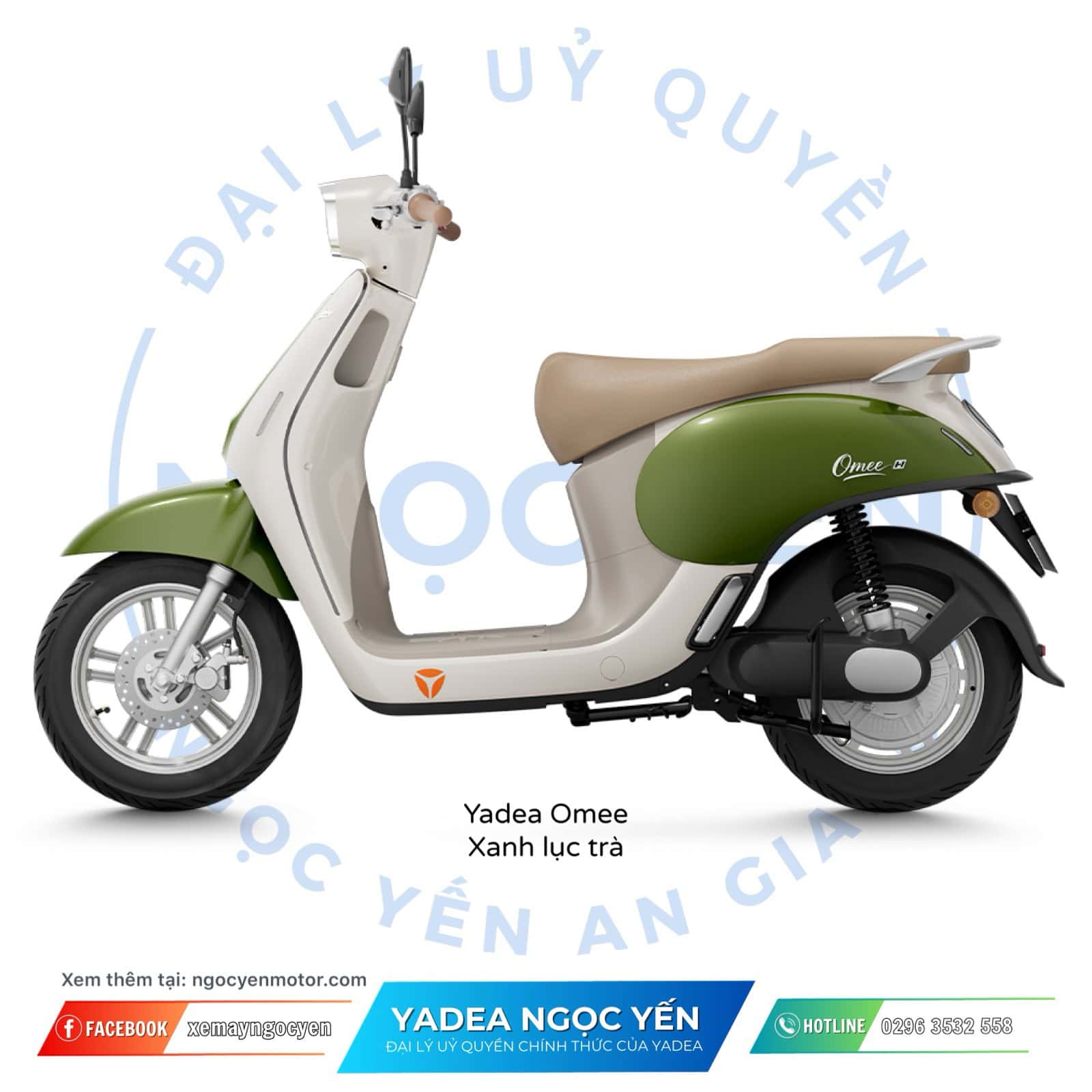 Xe máy điện Yadea Omeee màu xanh trà, kiểu dáng cổ điển, phù hợp di chuyển hàng ngày.