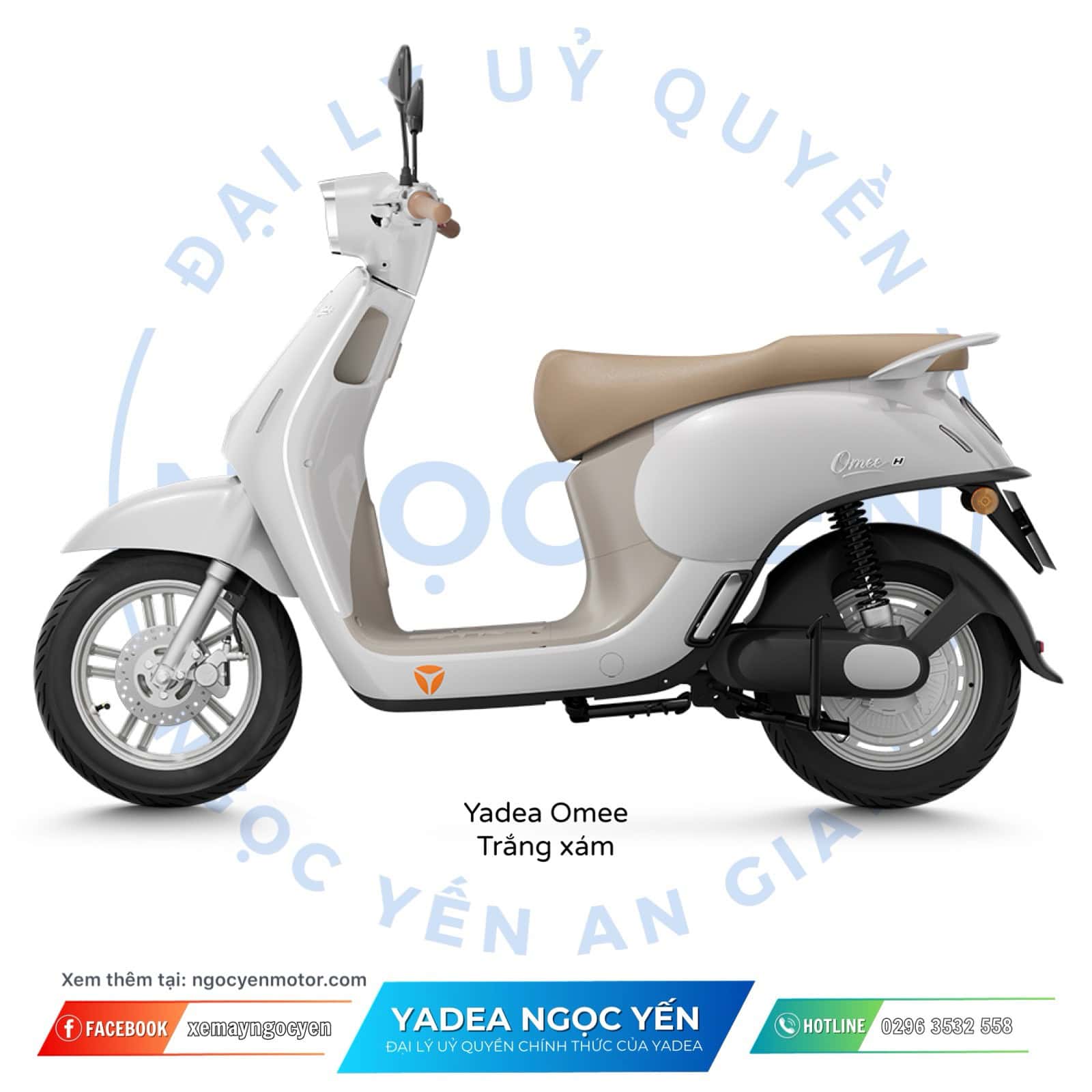 Xe máy điện Yadea Omeee màu trắng xám, kiểu dáng hiện đại, phù hợp di chuyển hàng ngày.