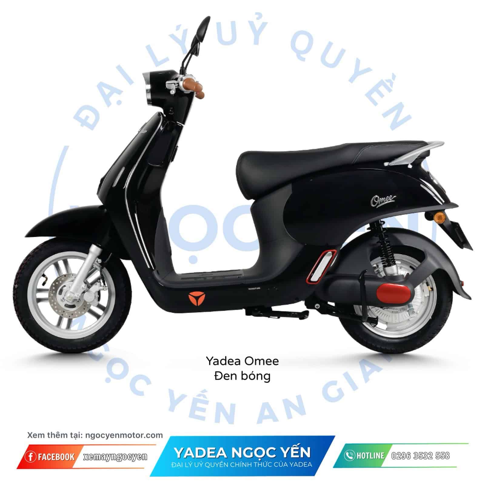 Xe máy điện Yadea Omeee màu đen bóng, thiết kế hiện đại, phù hợp di chuyển hàng ngày.
