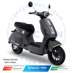Xe máy điện Hitasa Sando màu xám đậm, thiết kế hiện đại, phù hợp di chuyển hàng ngày.