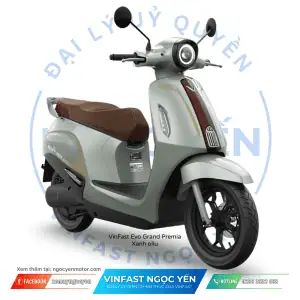 Xe điện VinFast Evo Grand Premia màu xanh oliu, thiết kế cổ điển, phù hợp di chuyển hàng ngày.